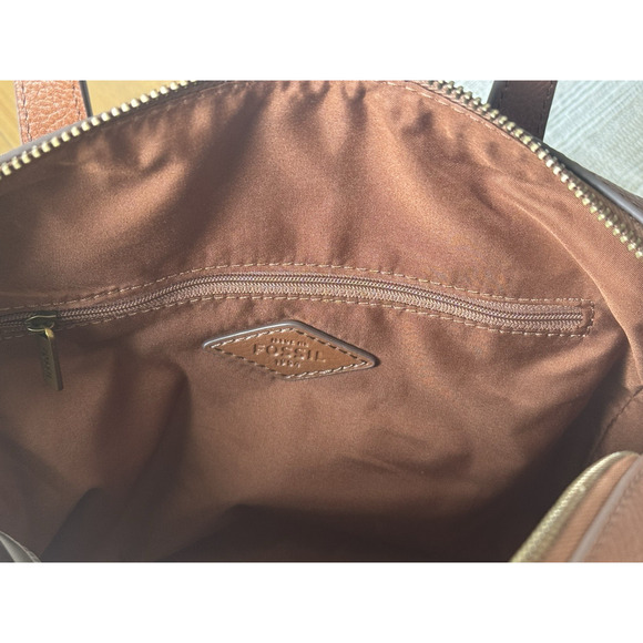 NWT Fossil Sydney Satchel Handbag Crossbody Strap Medium Brown Leather - Picture 14 of 15